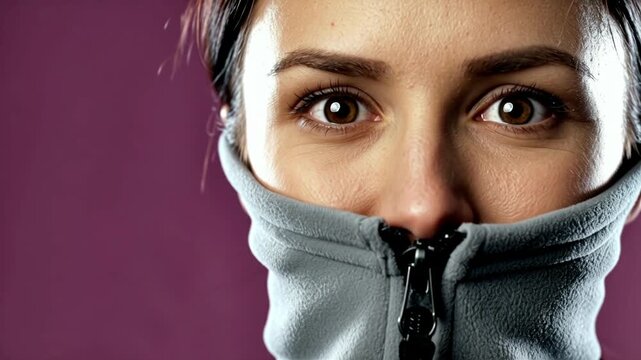 Mountain rescuer s portrait in a grey technical fleece collar eye