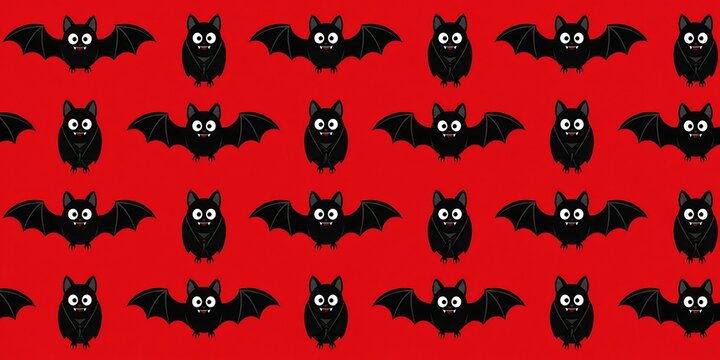 Seamless pattern with cute cartoon bats on a red background