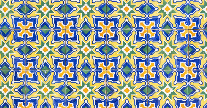 Colorful traditional portuguese ceramic tile wall pattern background