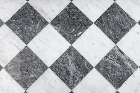 checkered marble floor tile pattern background. Top view