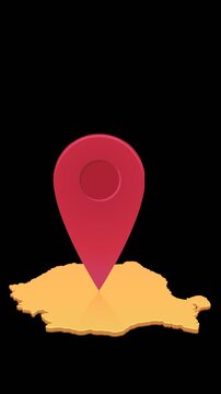 Animated location pin mark on Romania map representing travel destination, navigation, geotargeting, and tourism. Chroma key green screen with alpha channel. (loopable)