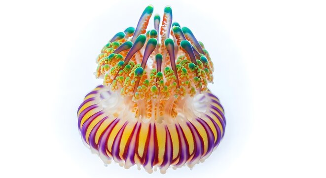 Exotic jellyfish pulsing with vibrant colors in a clean studio lighting for marine biology research