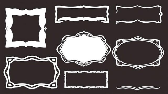 White Hand Drawn Frames on Black Background.
