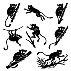 Obraz premium black and white silhouette vector set of tarsier monkey