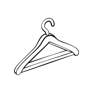 Wooden clothes hanger vector illustration black line art continuous doodle design isolated on transparent background for fashion concept