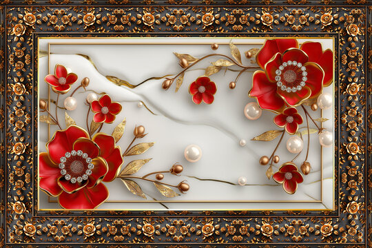 3d ceiling murals wallpaper, stucco moulding on marble background.