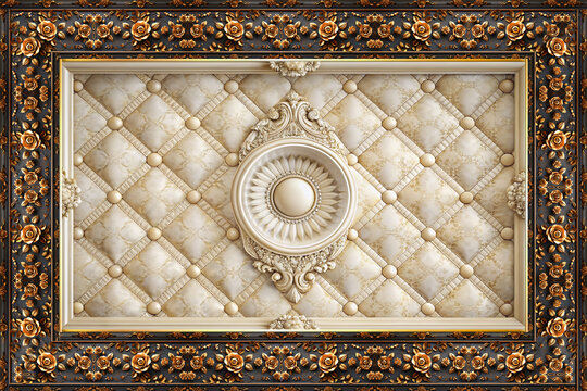 3d ceiling murals wallpaper, stucco moulding on marble background.