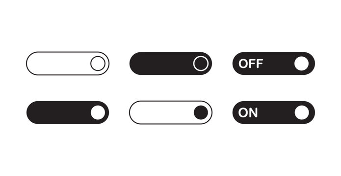 Set of power On and Off switch icon. Toggle switch symbol. Modern UI symbols for settings, interface, dashboard and applications. Vector Illustration.