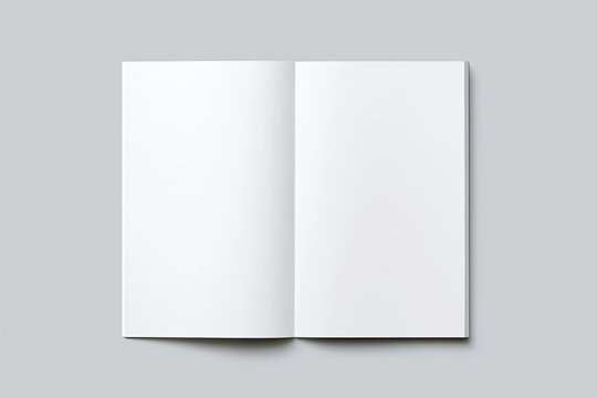 Open blank brochure, pages spread on a plain grey surface, ready for content