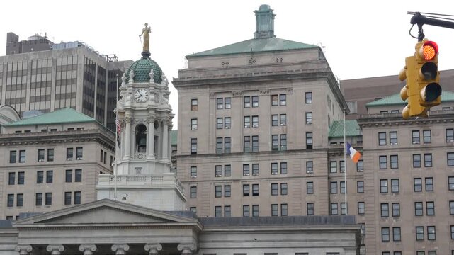 New York City Brooklyn Downtown civic center, United States of America. Borough Hall, municipal administration government historic old building 1846. City hall neoclassical architecture. Politics.