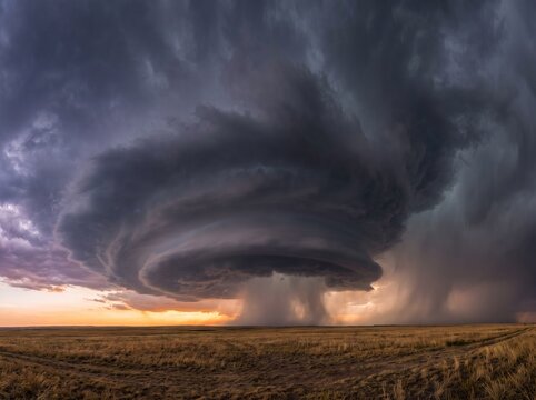 Massive Supercell Thunderstorm Over Open Prairie