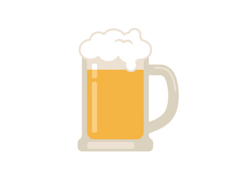 Mug of cold beer with thick foam flat vector illustration isolated on white