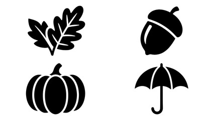 Autumn vector icons set - leaf - acorn - pumpkin - and umbrella symbols © degan