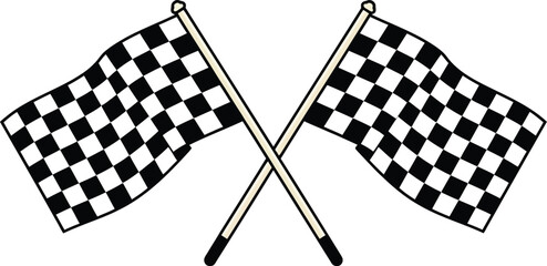 Fototapeta premium Crossed checkered racing flags with black and white patterns for automotive sports competitions and finish line celebration.