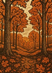 Fototapeta premium Autumn forest path illustration