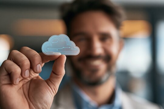 Businessman presenting a cloud computing icon