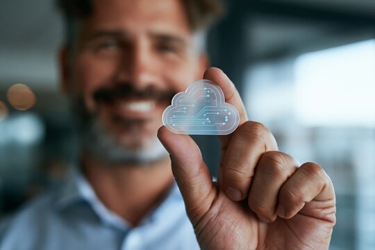 Businessman presenting a cloud computing icon