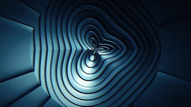 Seamless loop animation: teal layered light strata with radial mandala relief and dark grain, ideal for motion background, titles, VJ set, and screensaver.