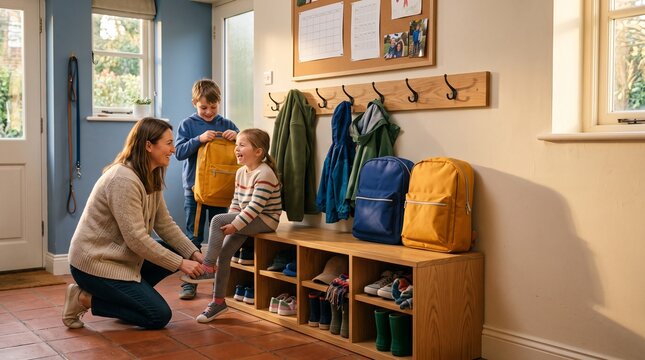 Family organizes a school morning entry station