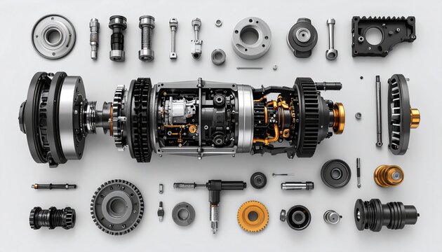 Exploded View of Complex Mechanical Engine