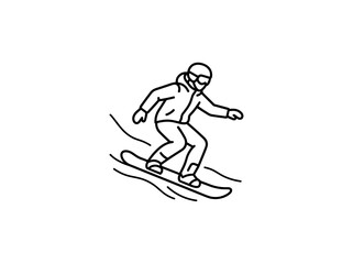 Fototapeta premium Minimalist line art illustration of a snowboarder sliding down a snowy slope