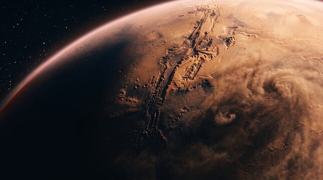 Brown and Rust-Colored Planet in Space from a Different Angle