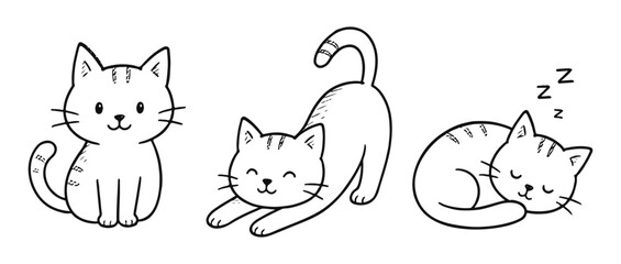 Obraz premium Cats hand drawn set. Naive doodle set on a white background