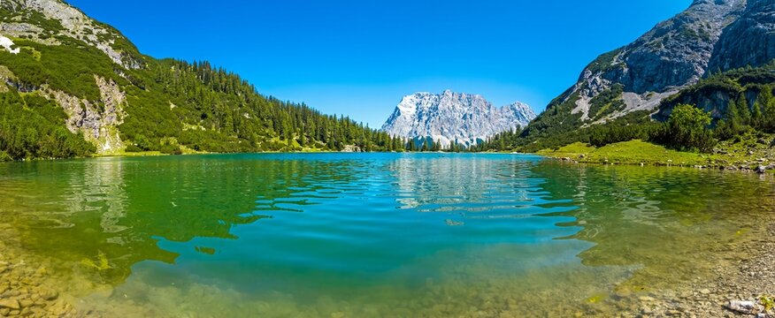 Seebensee lake with Zugspitze view in Tyrol Austria