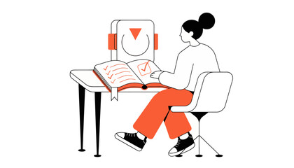 Fototapeta premium woman studying with books and clock