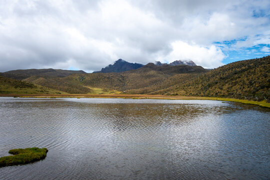Scenic view of mountains and lake near Cotopaxi Volcano in Ecuador