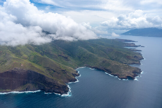 Aerial view of Hiva Oa in the Marquesas Islands, French Polynesia