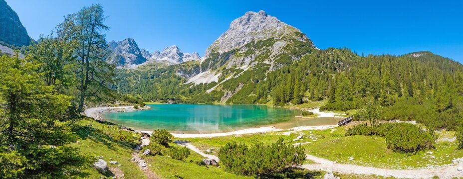 Panoramic view of Seebensee and alpine peaks in Tyrol Austria