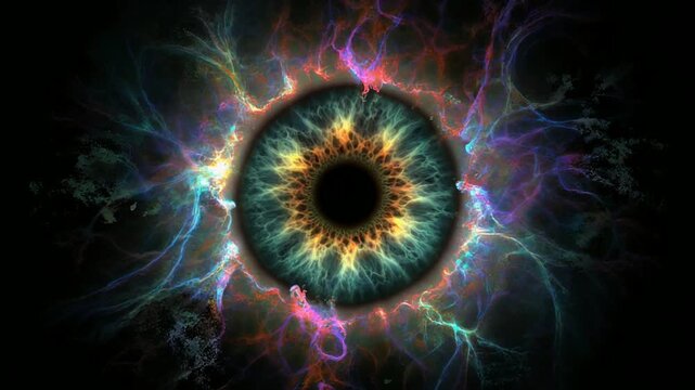 幾何学模様のように回転する光の虹彩