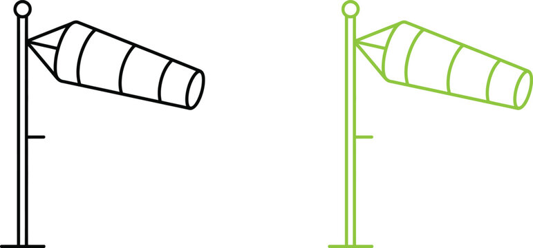 Wind sock attached to a pole waving in wind