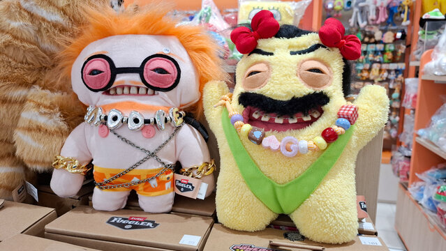 Fuggler x SpongeBob Patrick Star ugly cute tooth monster plush figure toys on July 27, 2026 in Bangkok,  Thailand 
