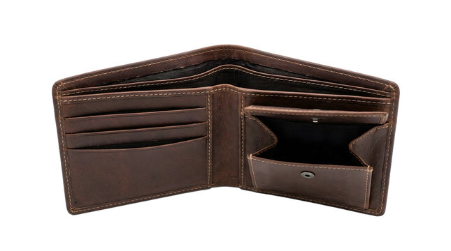 open brown leather bifold wallet with multiple card slots and cash compartment for personal finance banking shopping travel and everyday organization