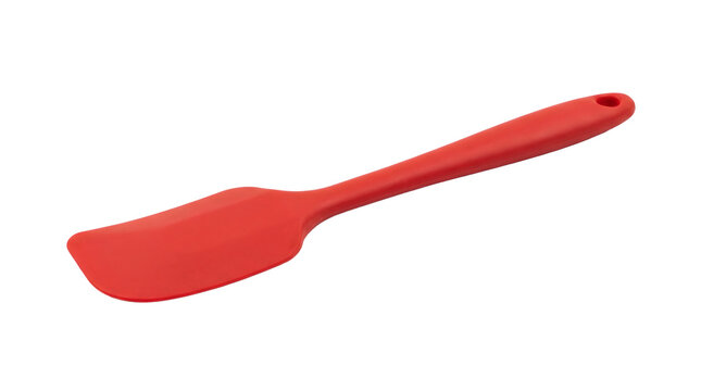 red silicone kitchen spatula with flexible wide blade and long handle for cooking baking food preparation mixing scraping and serving