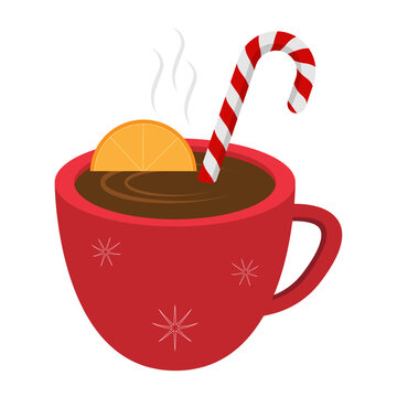 Hot Chocolate Mug with Candy Cane and Orange Slice
