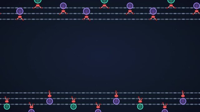 Stylized motor proteins walking vesicles along cellular tracks loop