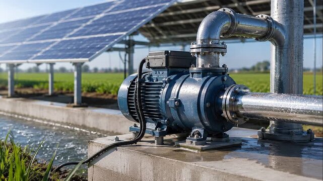 Solar Water Pumping System for Farm Irrigation in Agricultural Field with Electric Pump, Pipe, Panel Power and Agriculture Support