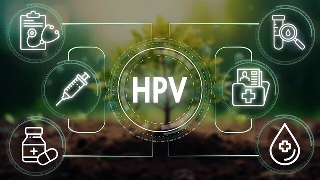 Animation of HPV (Human Papillomavirus) Medical Diagram, HPV Awareness, Prevention, and Healthcare Concept with Medical Icons, Health and Medical Information about HPV Vaccination and Treatment.