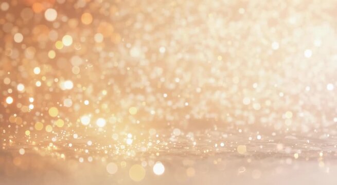 Warm golden bokeh background with soft sparkling lights and shimmering glitter texture