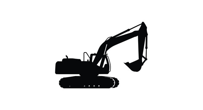 Excavator Silhouette Against A White Background Construction Machinery Outline