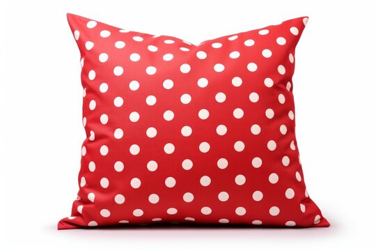 Red square cushion featuring white polka dots providing a vibrant accent