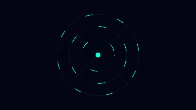 Digital radar interface hud animation: futuristic scanning circular overlay 4k