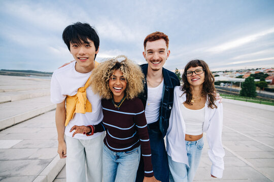 Smiling group of friends enjoying time together