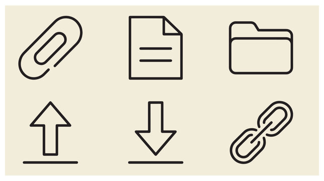 Set of computer and internet application icons including upload and download symbols with document and folder management tools application icon digital file business ico