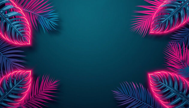 Abstract Neon Tropical Leaf Silhouette Vibrant Pink Banner Background Bold
