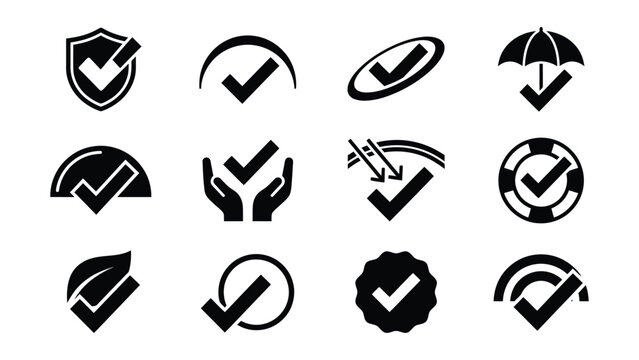 Collection of various checkmark icons with different shapes and symbols