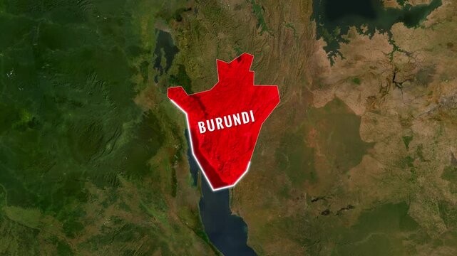 3D Satellite Map Animation Highlighting Burundi with Text Overlay and Waving National Flag